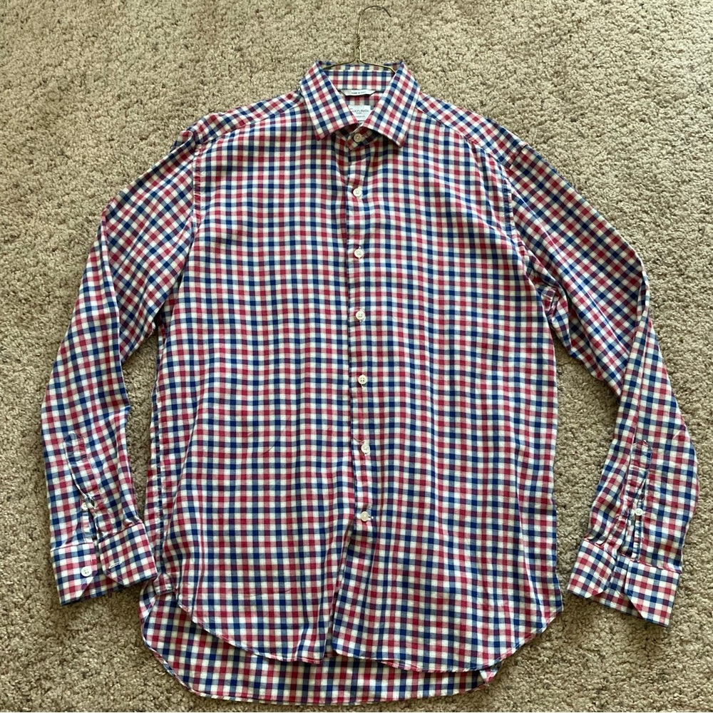 Men's Red and Blue Button-Down Checkered Shirt
